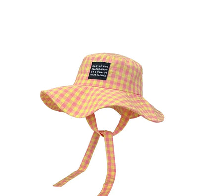 Ins Blogger Retro Plaid Tie Strap Bucket Hat Women