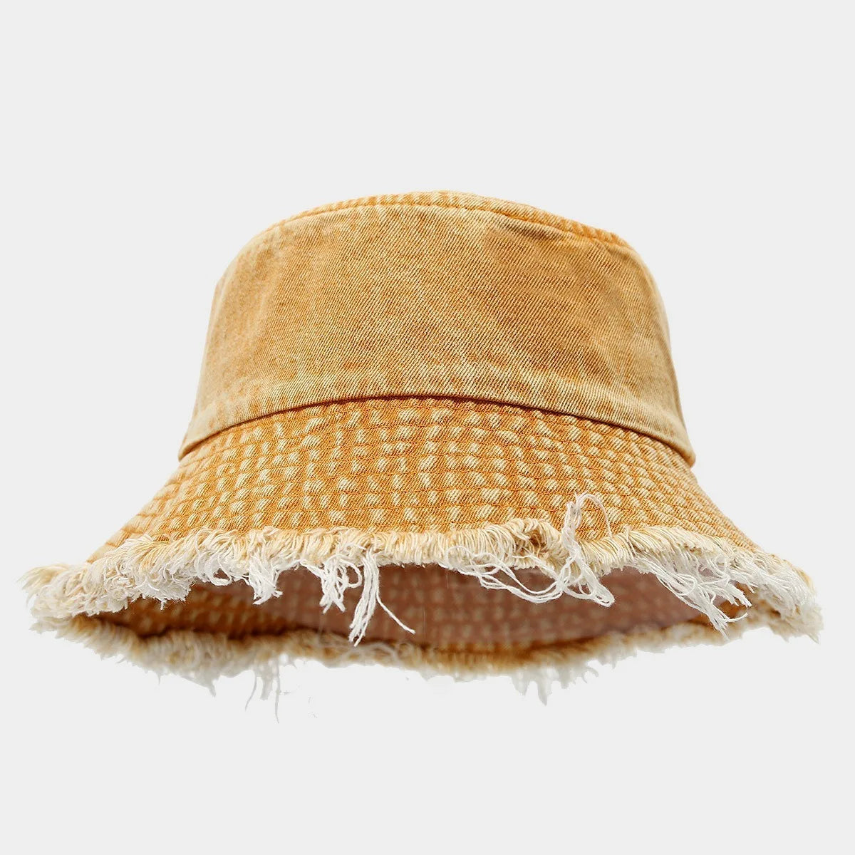 Unisex Trendy Autumn Solid Tassel Edge Washed Denim Summer Bucket Hat For Women