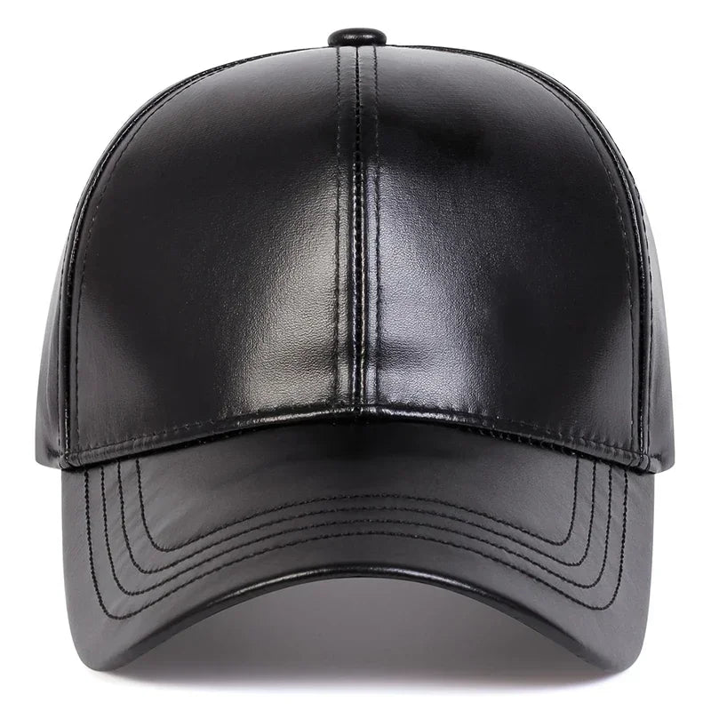 Unisex Solid Color PU Leather Baseball Caps Outdoor