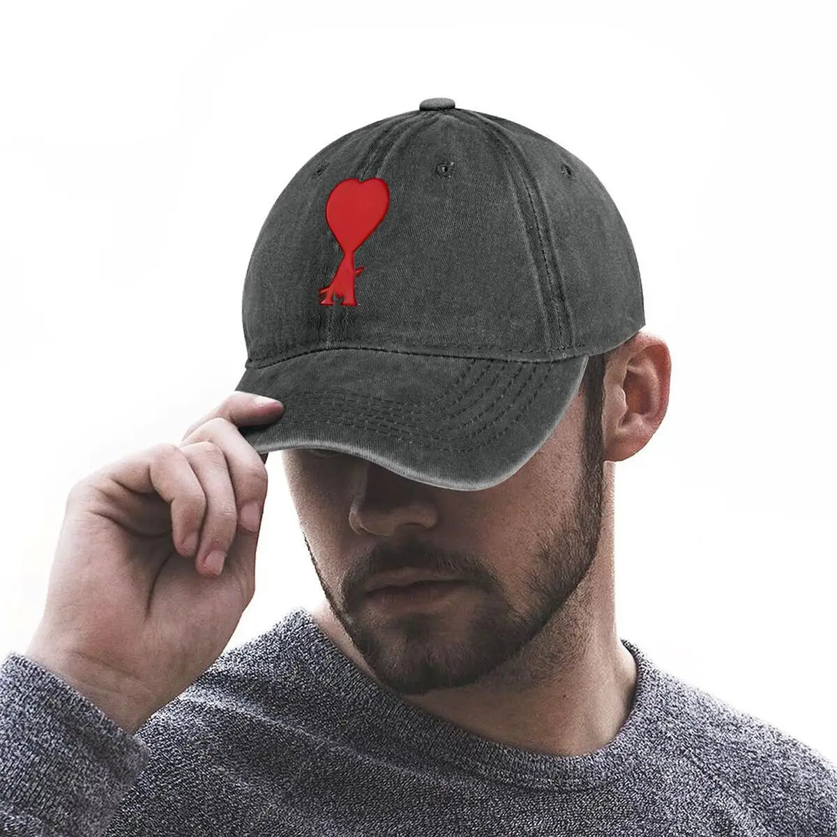 Red Heart Embroidery Washed Baseball Cap