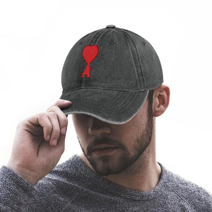 Red Heart Embroidery Washed Baseball Cap