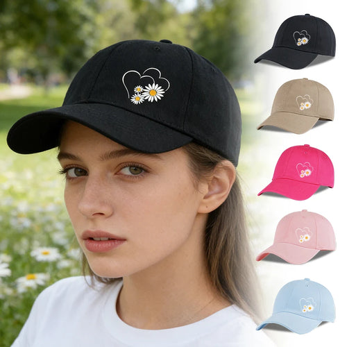 Heart-Print Daisy Soft-Peak Baseball Cap