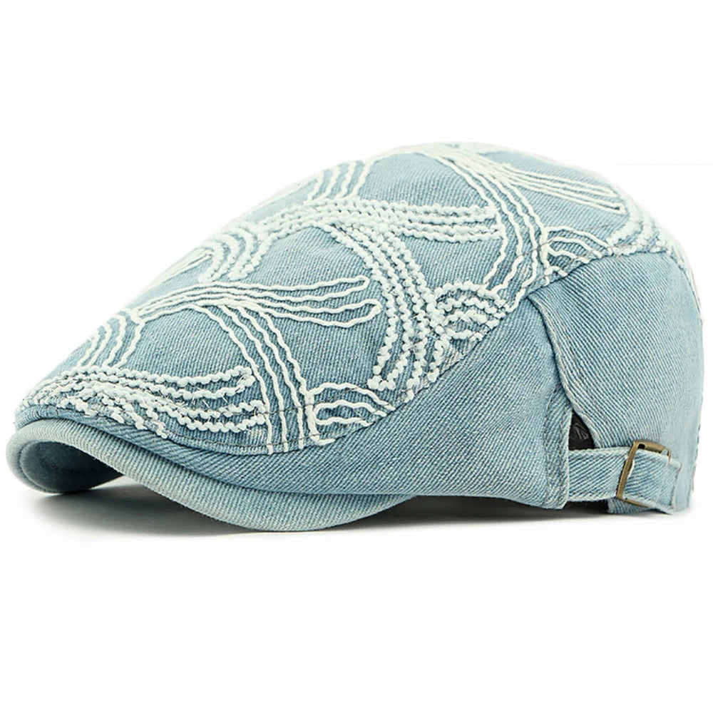 Vintage Artist Painter Beret Hat Male Female Adjustable Denim Beret Cap