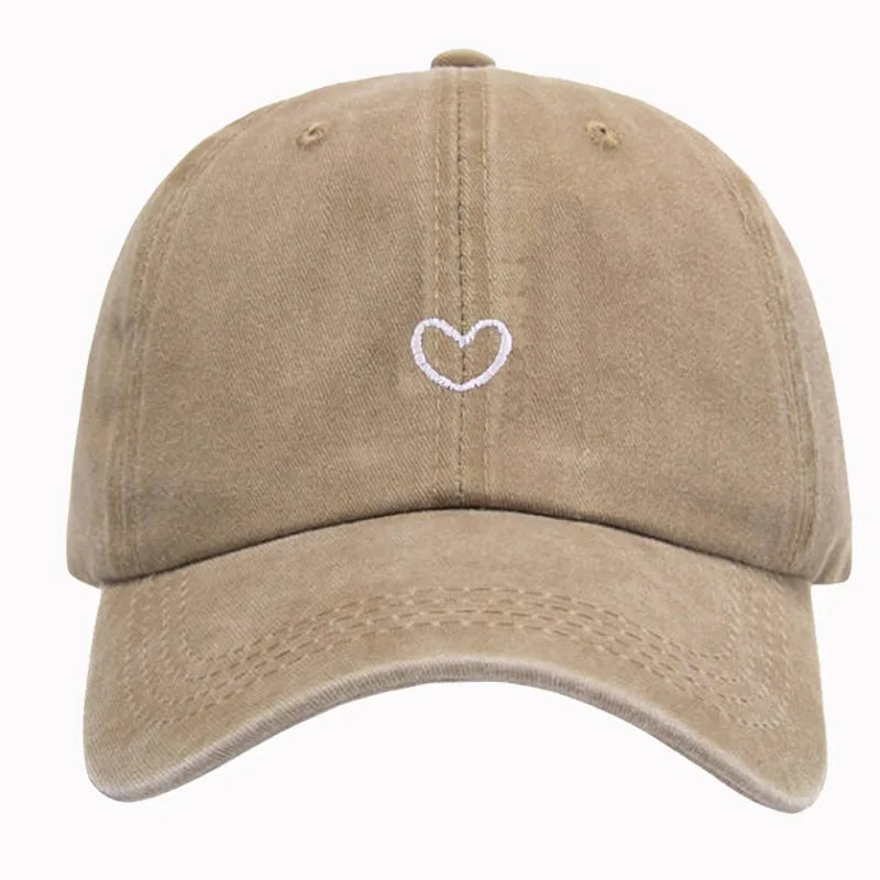Retro Washed Little Heart Embroidered Ponytail Baseball Cap