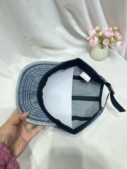 Retro Short-Brimmed Washed And Distressed Denim Baseball Cap