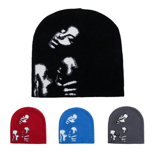 Fashion Printed Knitted Hat Women Men Couple Warm Y2K Beanies