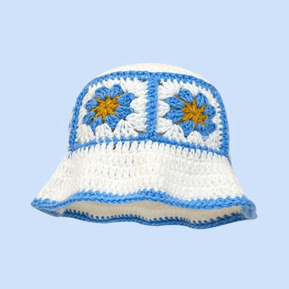 Dopamine Autumn Crochet Panama Cap Korean Handmade Bucket Hats