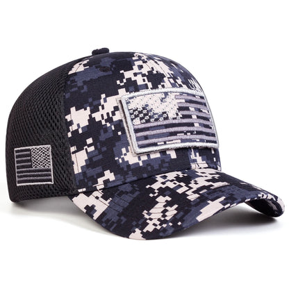 Unisex American Flag Embroidery Camouflage Baseball Net Caps Spring Summer