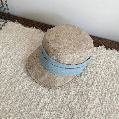 Retro Pleated Imitation Linen Flat Top Equestrian Hat Women's