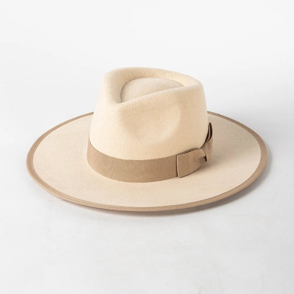 New British 100% Wool Fedoras Hat Women Retro Jazz Top Bow Felt Hat Men