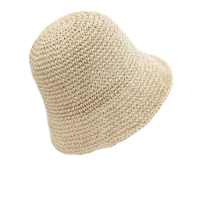Breathable Straw Fisherman Hat Foldable Solid Color Bucket Hat Summer