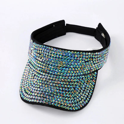 Glitter Visor Shiny Rhinestones Sport Cap Solid Empty Top Hats