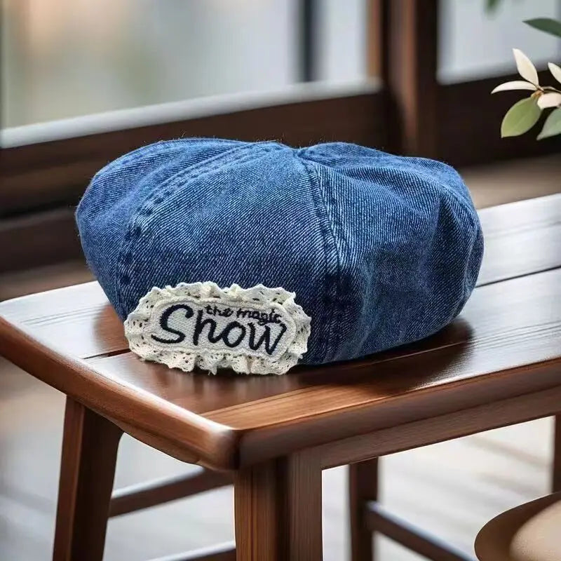 High Quality Retro Washed Denim Beret Women's