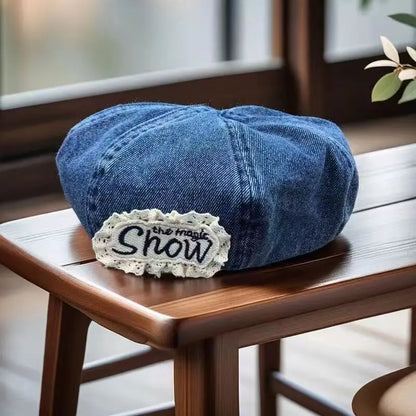 High Quality Retro Washed Denim Beret Women's