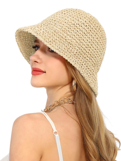 Summer UV-Protect Crochet Straw Bucket Hat