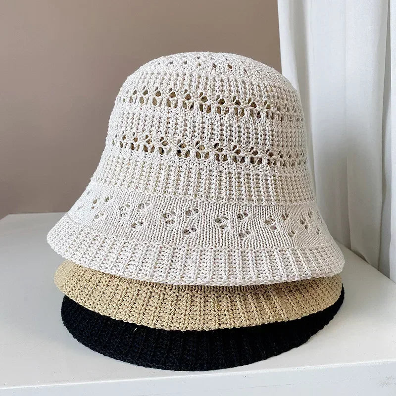 Women's Trendy Hollow Knit Bucket Hat - Breathable Summer Sun Cap