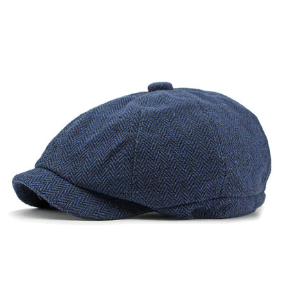Twill Flat Cap For Men Women Herringbone Newsboy Caps British Style Octagonal Hat