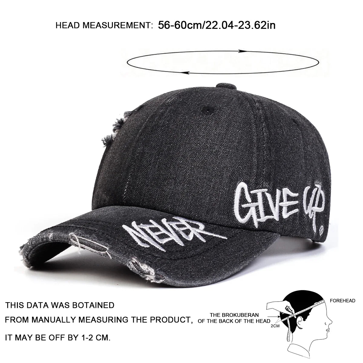 Unisex Never Give UP Letter Embroidery Baseball Caps Spring and Autumn