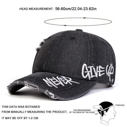 Unisex Never Give Up Letter Embroidery Baseball Caps Spring and Autumn