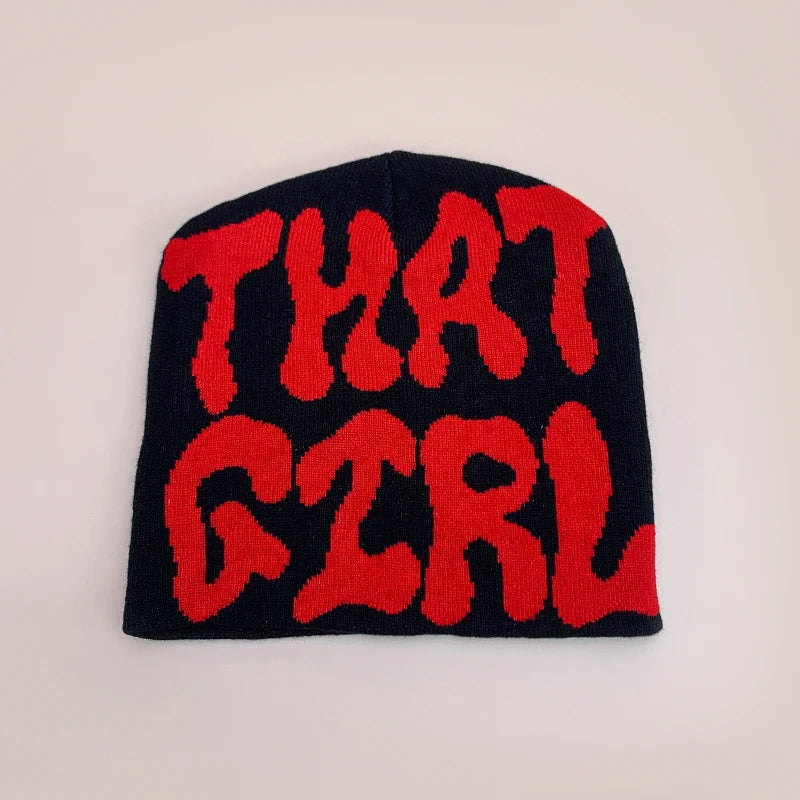 Korean Letter Color Block Knitted Hats Versatile Retro Fashion Casual Beanies