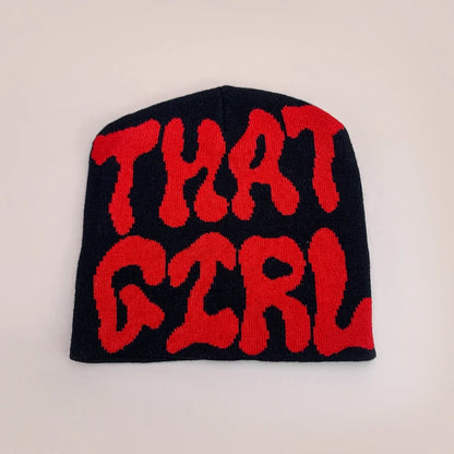 Korean Letter Color Block Knitted Hats Versatile Retro Fashion Casual Beanies