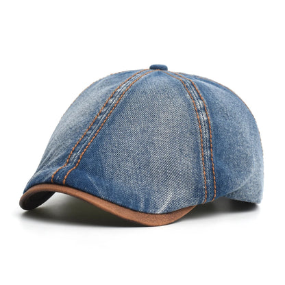 Denim Beret Hat Washed Vintage Peaked Cap Adjustable