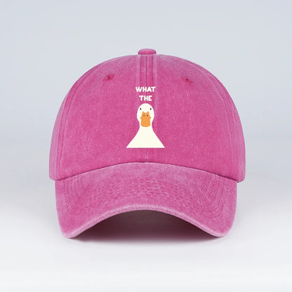 Washed Baseball Cap With What The Duck Print  Adjustable Curved Brim Dad Hat For Casual Streetwear & Daily