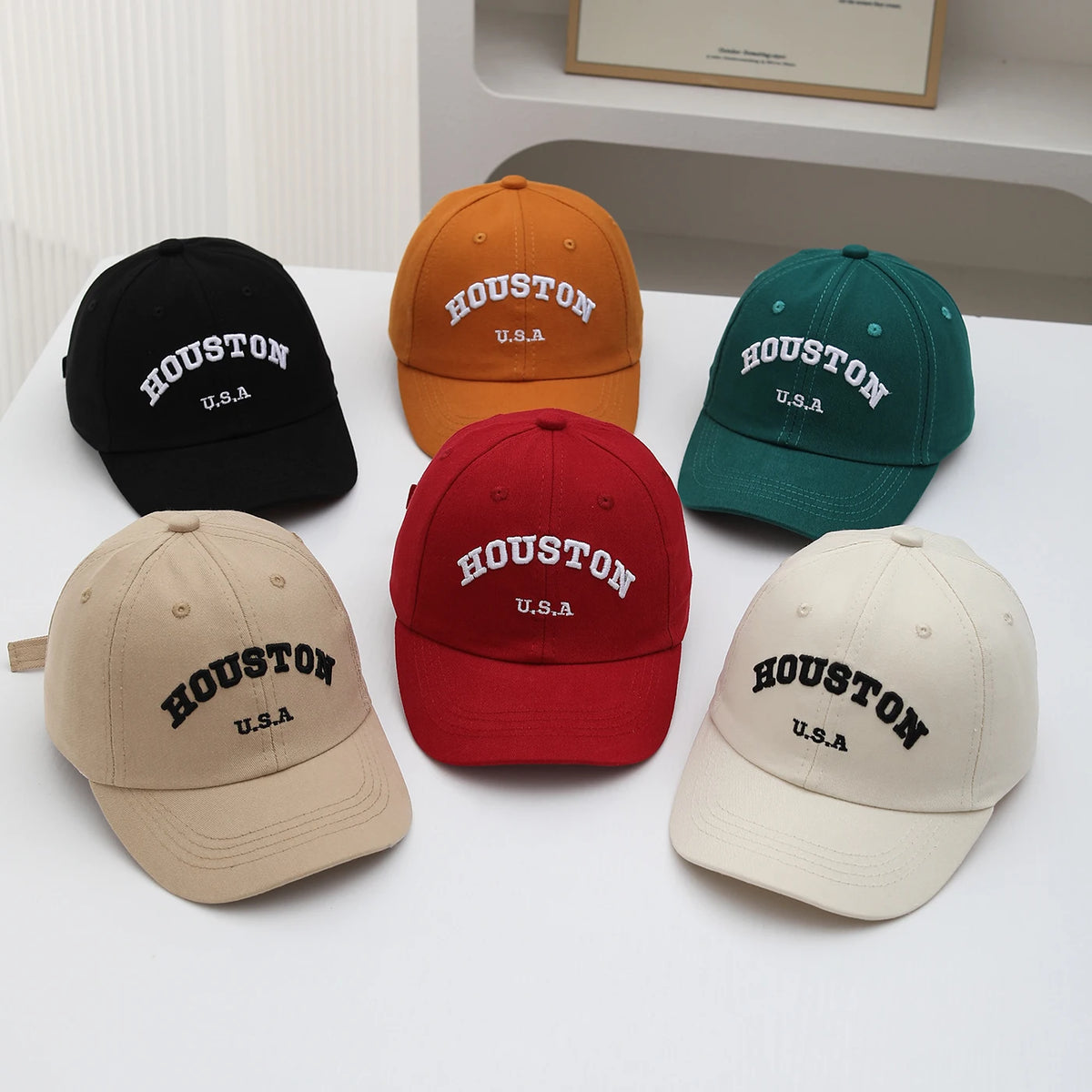Retro Street Style Arched Letter Embroidery HOUSTON Baseball Cap Suitable For Outdoor Sun Protection