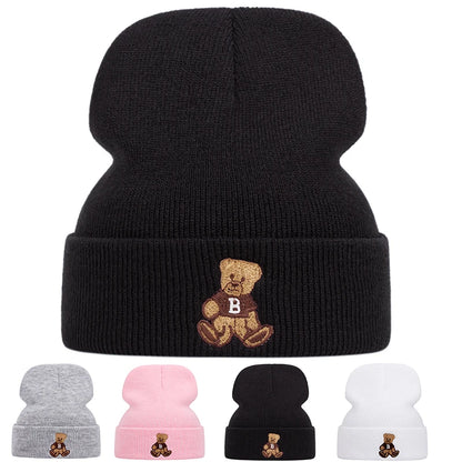 Cute Bear Embroidered Knitted Caps For Men And Women