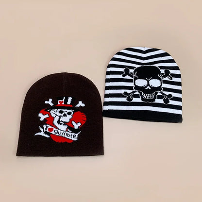 Skull Stripe Wool Knitted Hats Autumn And Winter