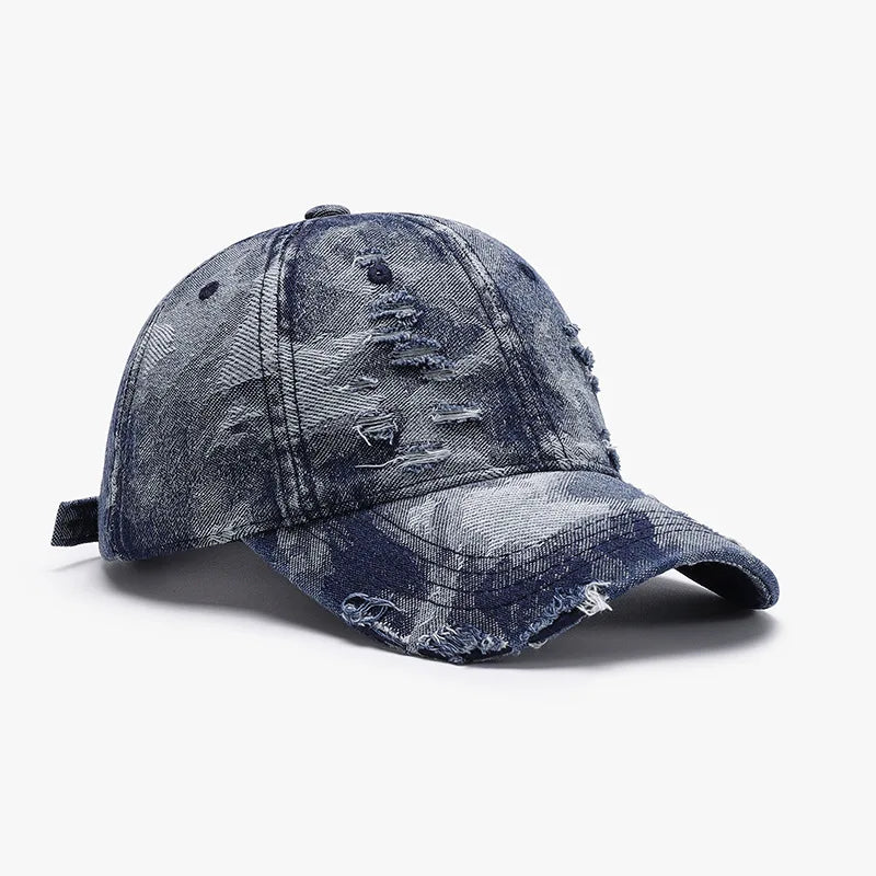 Distressed Denim Baseball Cap For Men