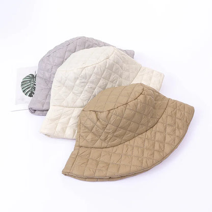 Winter New Ultra Light Down Cotton Rhombus Fisherman Hat  Cap Cotton Jacket Warm Korean Casual y2k Pot Hat