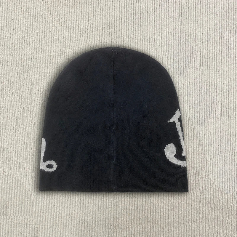 Y2k Retro Street Style Letter Jacquard Knit Hat Without Eaves