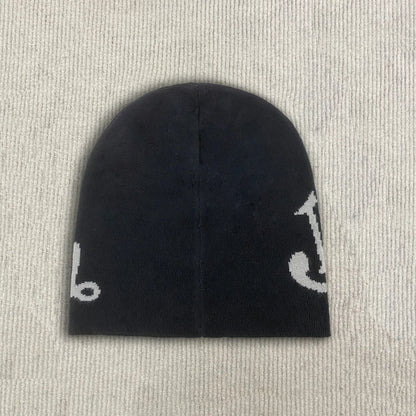 Y2k Retro Street Style Letter Jacquard Knit Hat Without Eaves