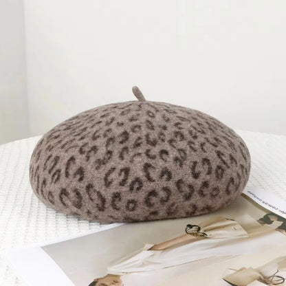 New 4 Colors Leopard Winter Beret Female Cap