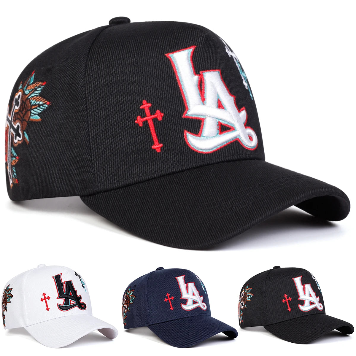 Unisex LA Letter Cross Embroidery Baseball Caps Spring and Autumn