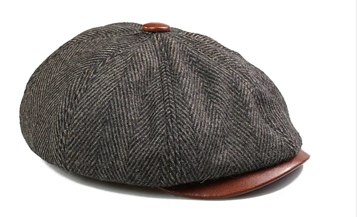 Men Street Bonnet 55% Wool Beret Sheepskin Camel/Grey Male Thin Hats