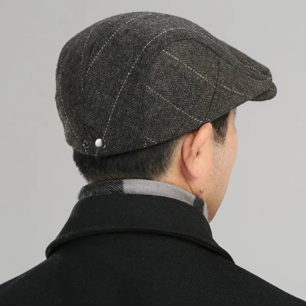 Casual Herringbone Grid Newsboy Caps Wool