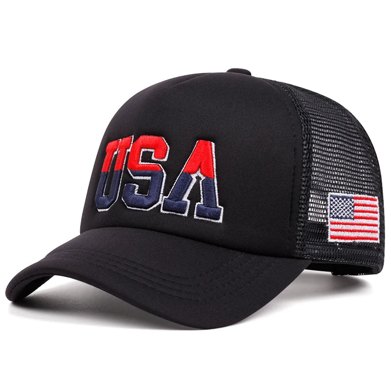 New Cotton Mesh Hat USA Side Embroidered American Flag Fashionable Hip Hop Hat