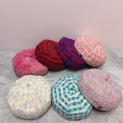 Autumn And Winter Color Plaid Korean Women Beret Cap