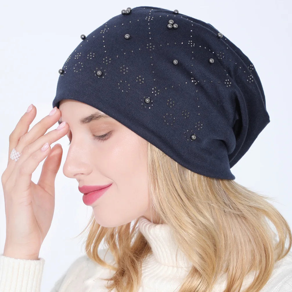 Women's New Double-Layer Cotton Bead Pullover Hat