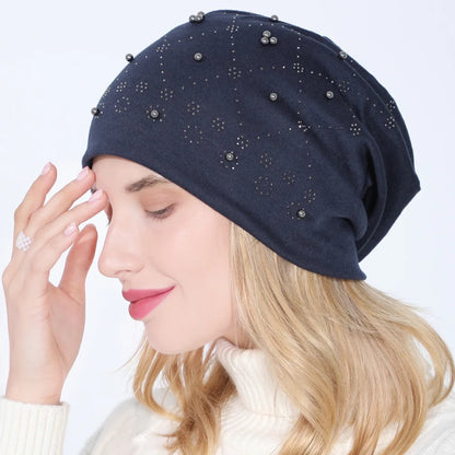 Women's New Double-Layer Cotton Bead Pullover Hat