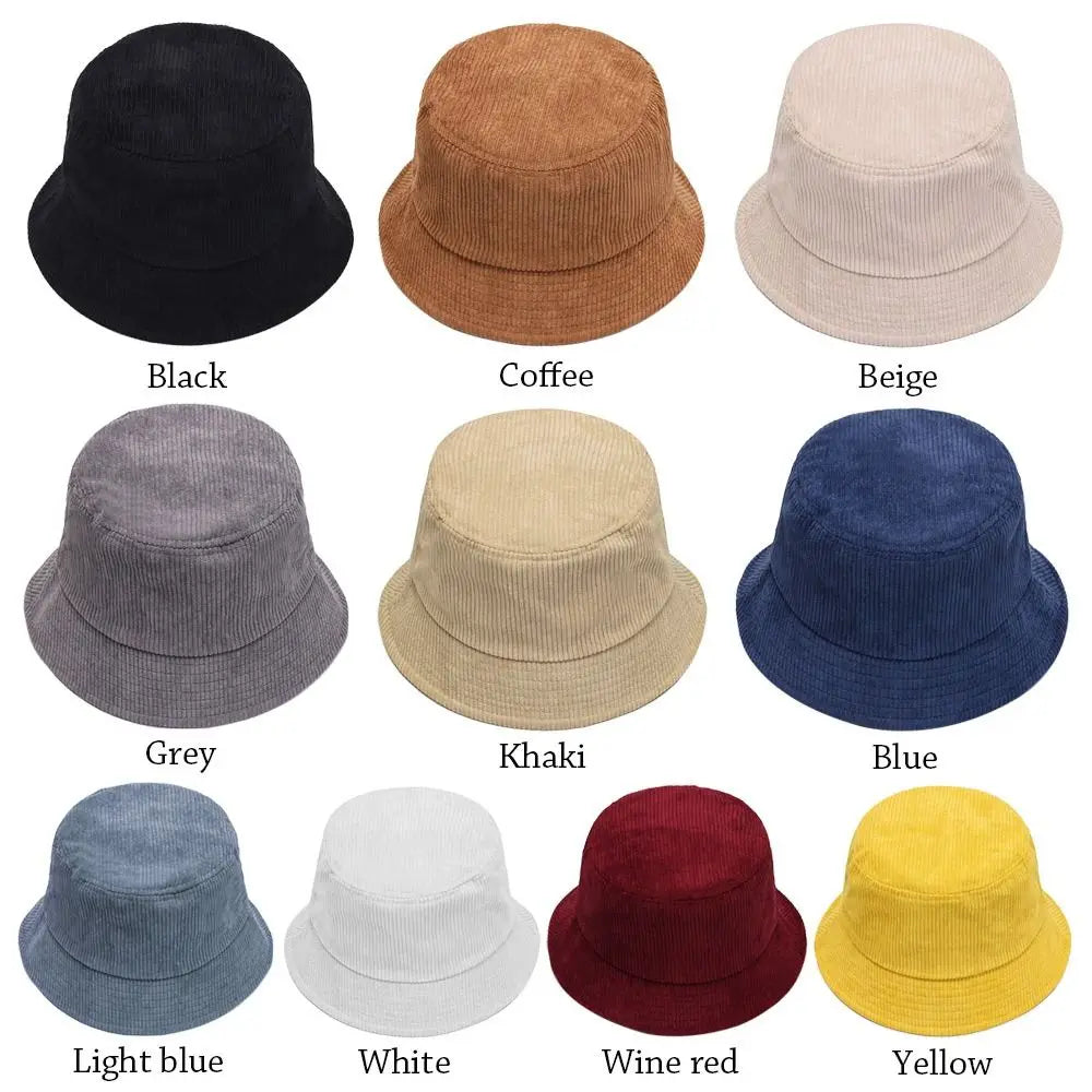 Women Winter Bucket Hat Corduroy Faux Fur Warm Fisherman Cap