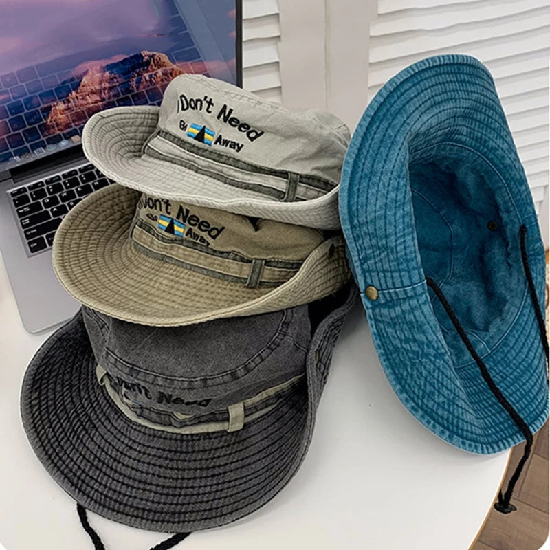 Unisex Washed Denim Bucket Hats Women Fisherman's Hat Letter Embroidery Bob Caps