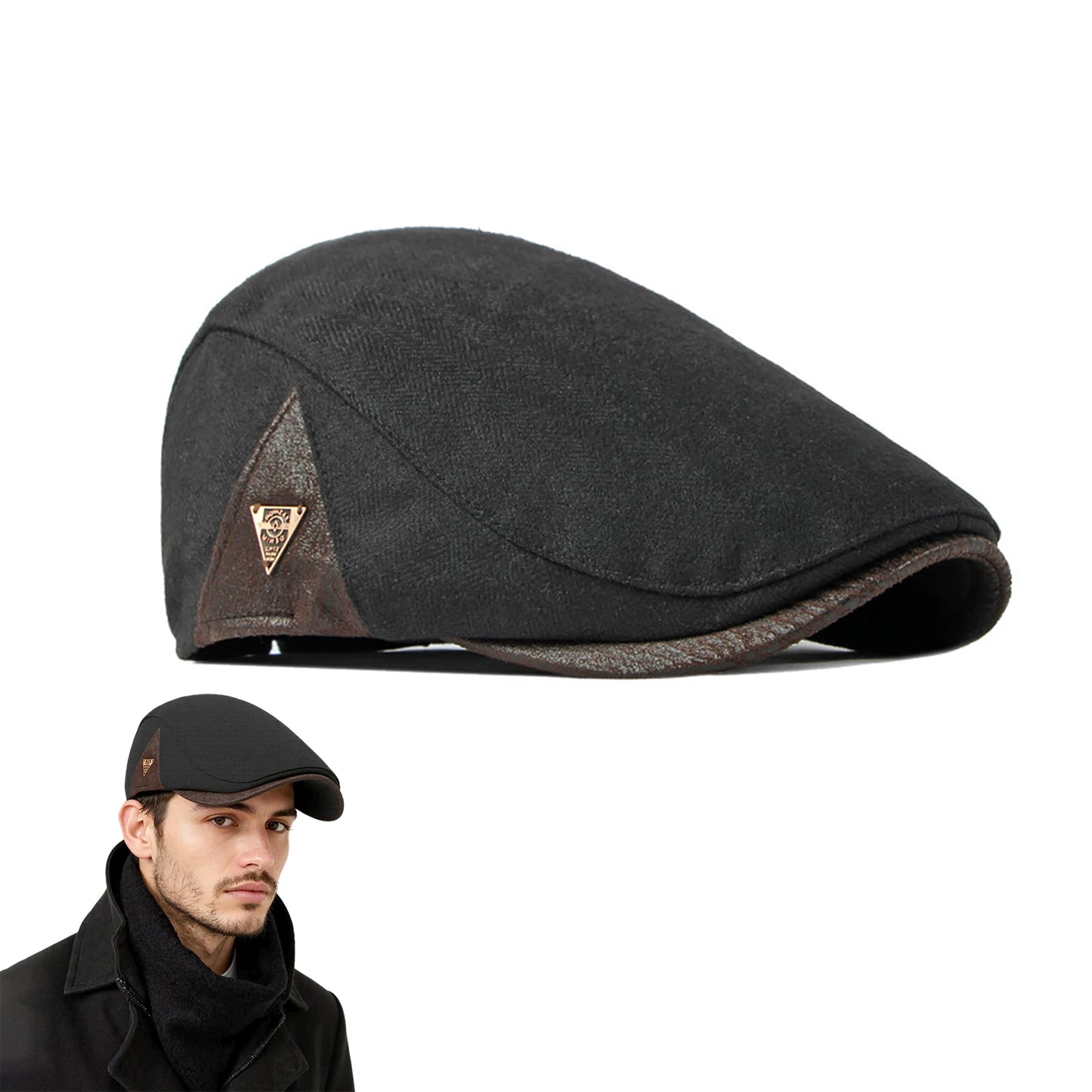 British Retro Beret Hat For Men Winter Thick Warm Woolen Newsboy Cap