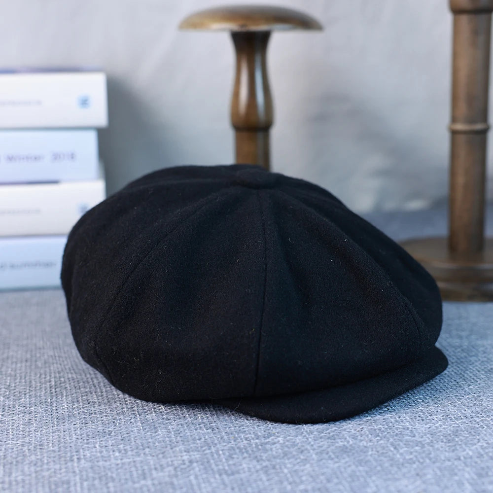 New Wool Newsboy Cap Black Khaki Men Women British Gatsby Retro Hat