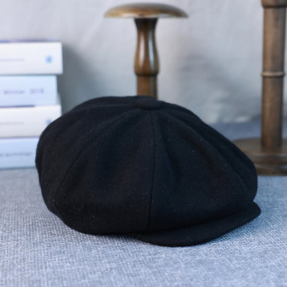 New Wool Newsboy Cap Black Khaki Men Women British Gatsby Retro Hat
