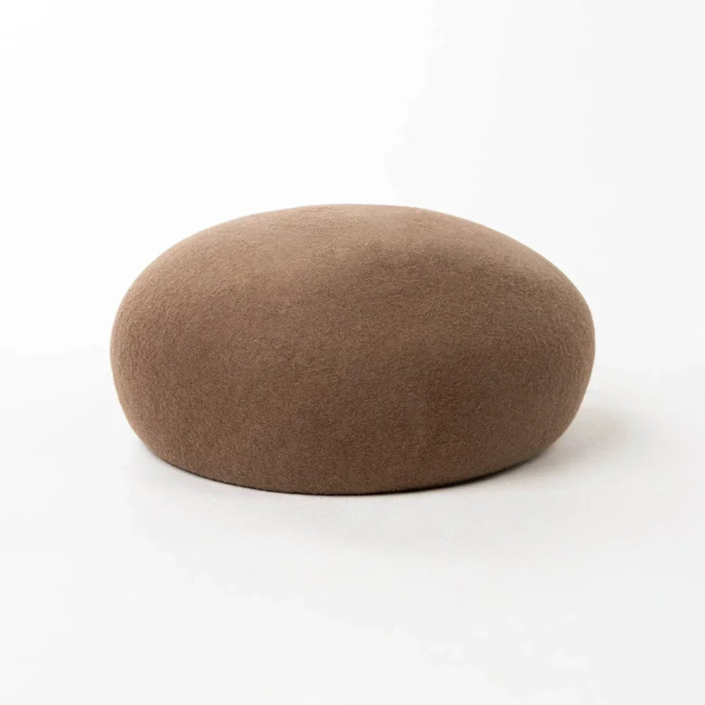 Women Wool Felt Berets Hat Vintage Hard Top Concave Top Fedoras Hats