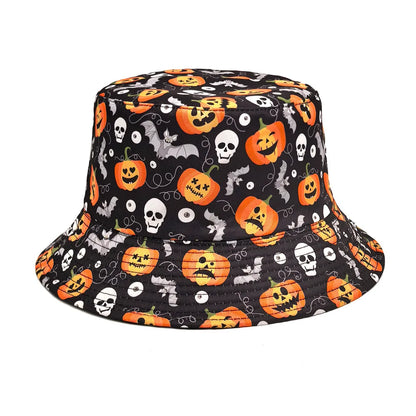 Halloween Bucket Hat Black Orange Pumpkin Jack O Lantern Spooky Party Cosplay Decoration Panama Hat