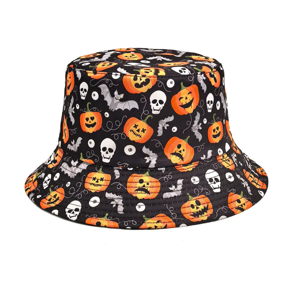 Halloween Bucket Hat Black Orange Pumpkin Jack O Lantern Spooky Party Cosplay Decoration Panama Hat